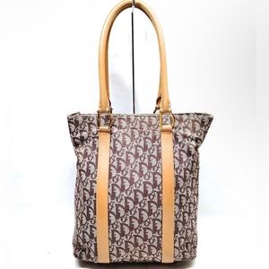 Christian Dior Brown Canvas Logo Leather Strap Shoulder Bag